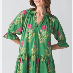 THML Green Dress with Pink Floral Details